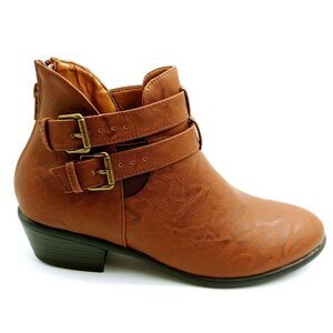 Wild Diva Womans Manny Double Strap Ankle Bootie Brown Cushioned Sz 6.5 M NEW